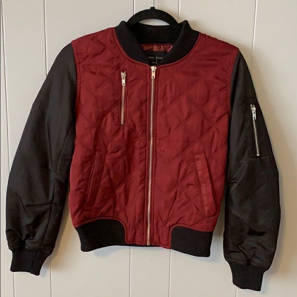 NWT Love Tree Bomber Black & Burgundy Size Small